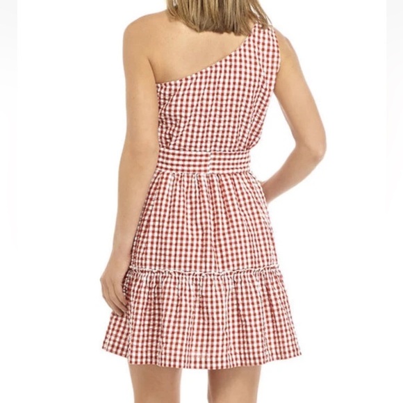 crown & ivy Dresses & Skirts - Crown & Ivy Red Gingham One Shoulder Cotton Dress Size 12